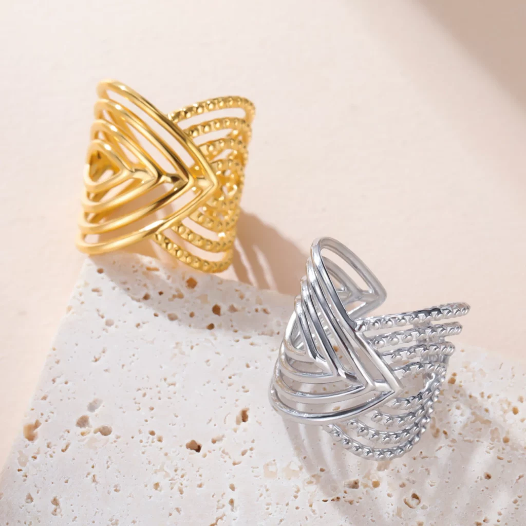 Bague triangle en inox pour hommes et femmes