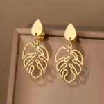 Boucles d'oreilles en acier inoxydable inspirées de la plante Monstera