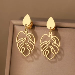 Boucles d'oreilles en acier inoxydable inspirées de la plante Monstera