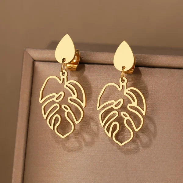 Boucles d'oreilles en acier inoxydable inspirées de la plante Monstera