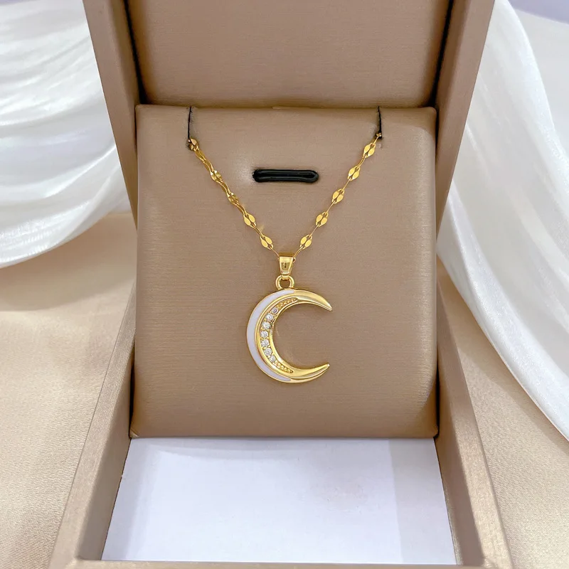 Collier en acier inoxydable en forme de lune, élégant et moderne