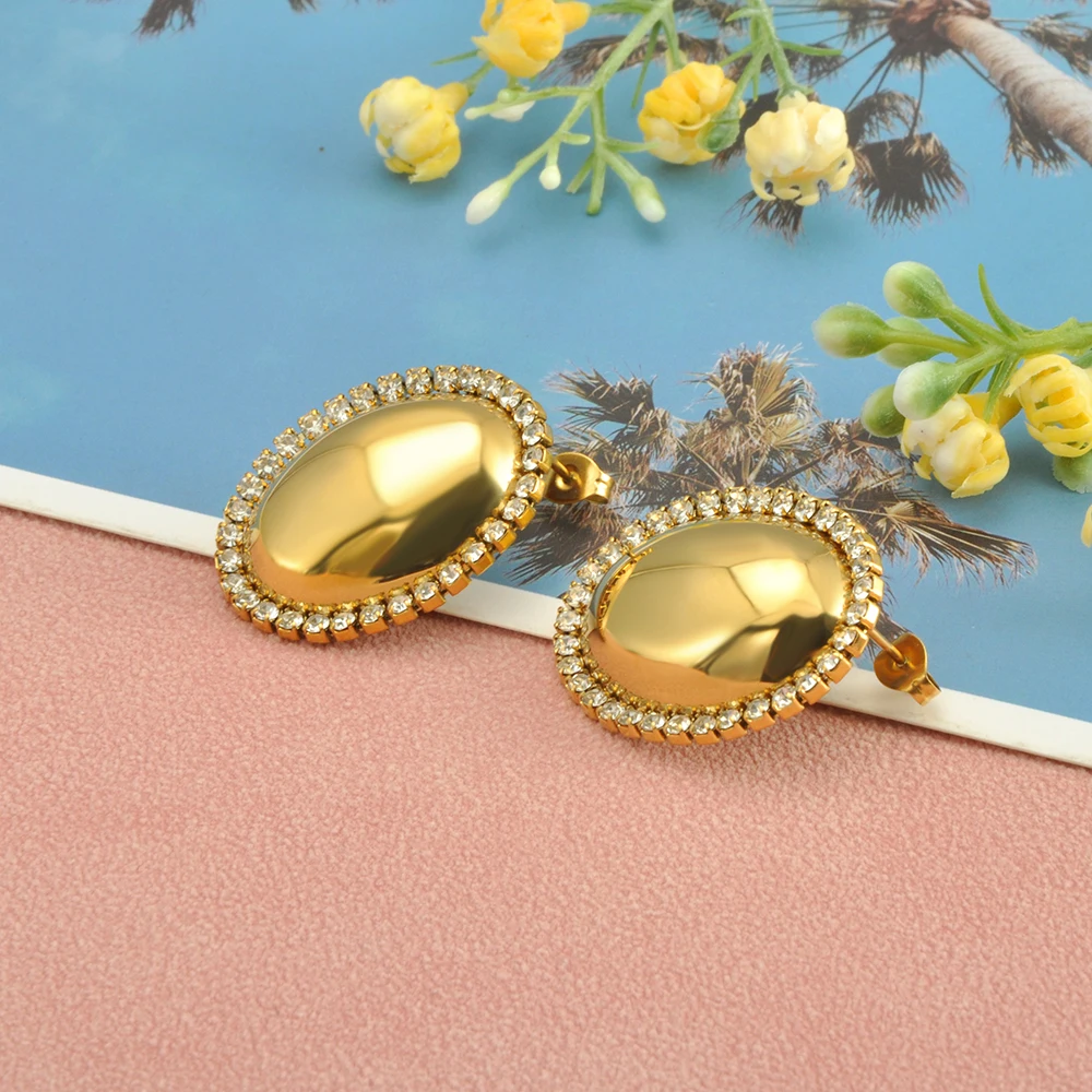 Boucle d'oreille en acier inoxydable avec cabochon élégant